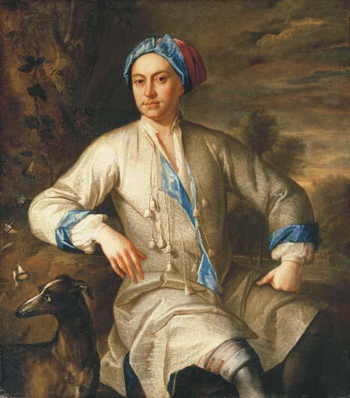 Jonathan Richardson Sr. - Portrait of a gentleman, traditionally identified as the poet John Gay, seated, with a dog, in a landscape