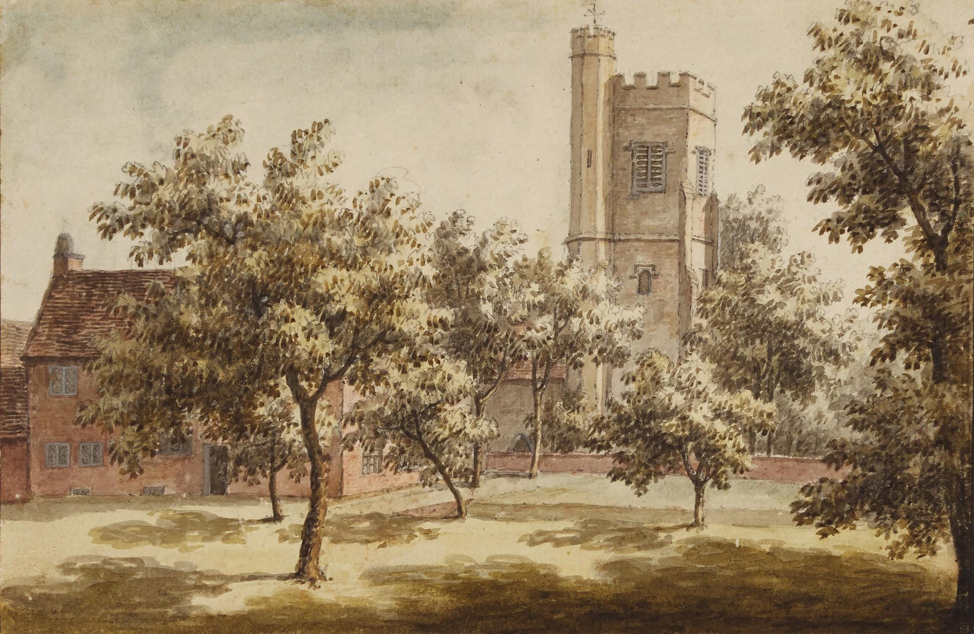 Jonathan Skelton - A Church Tower Seen From An Orchard, Probably St. Mary\'S, Beddington