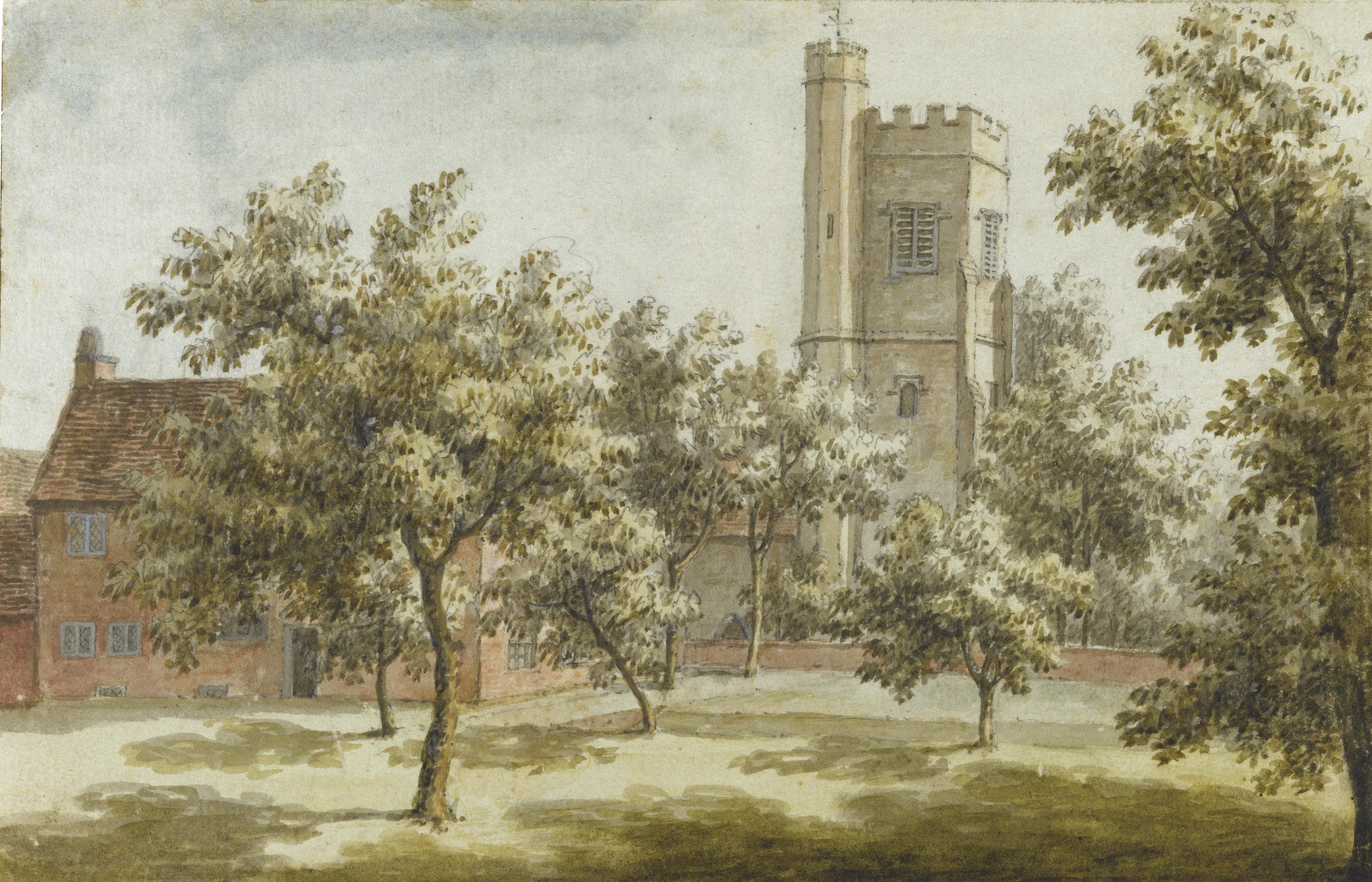 Jonathan Skelton - A Church Tower Seen From An Orchard, Probably St. Mary\'S, Beddington