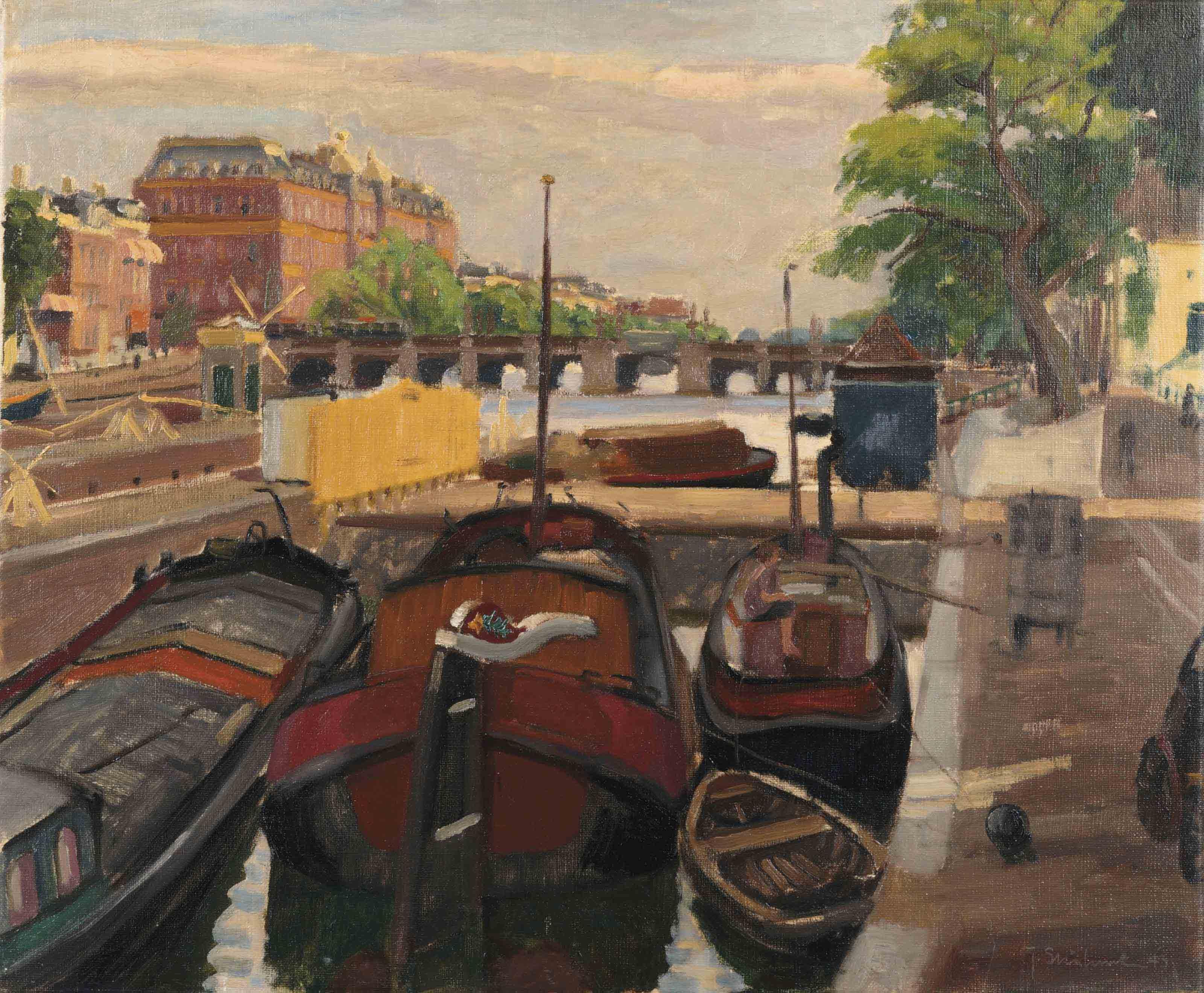 Joop Stierhout - A view of the Amstel with the Amstel Hotel beyond