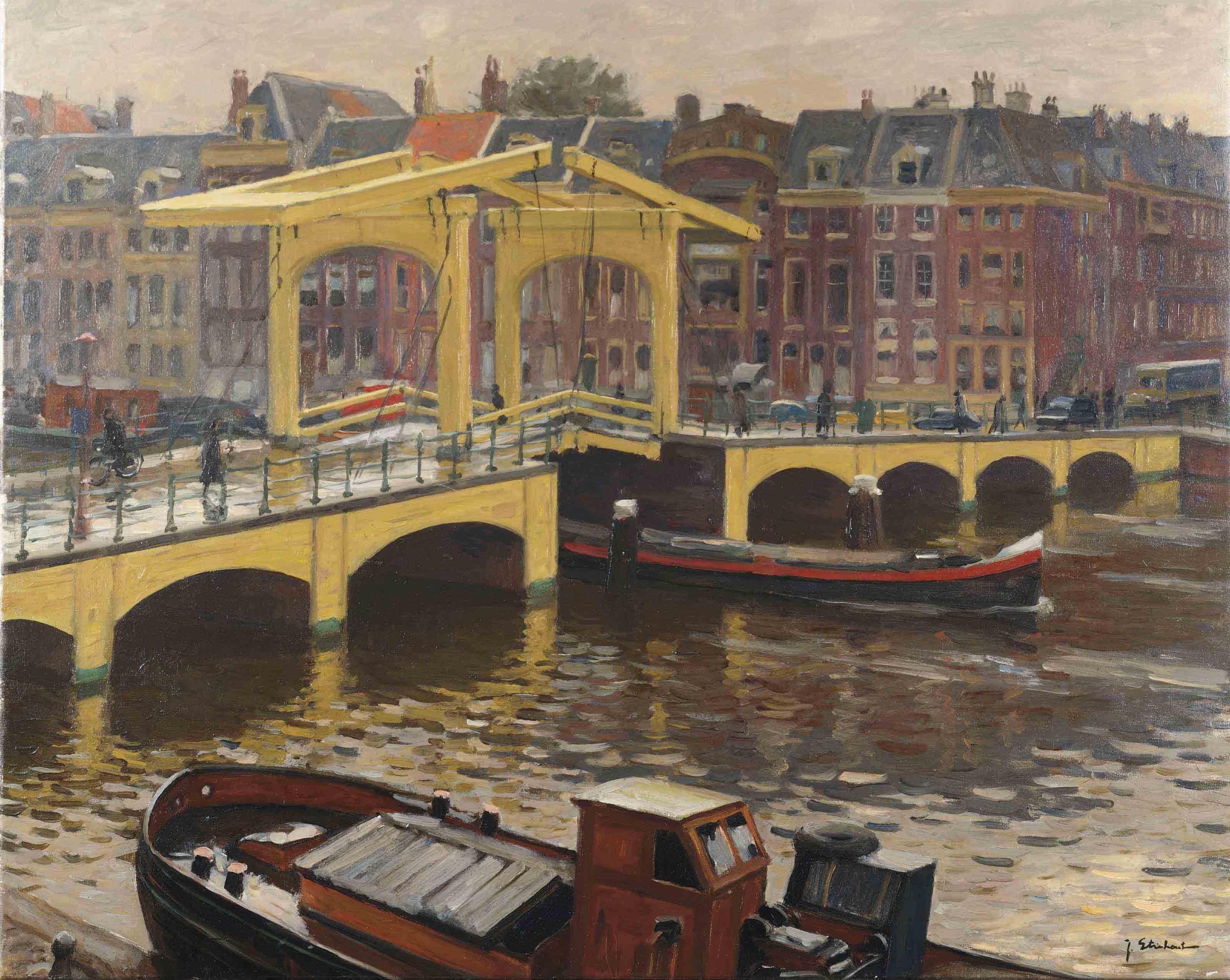 Joop Stierhout - A view of the Magere Brug, Amsterdam