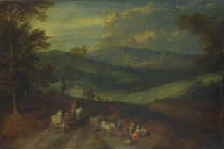 Joos De Momper Ii - An extensive mountainous landscape with travellers on a path