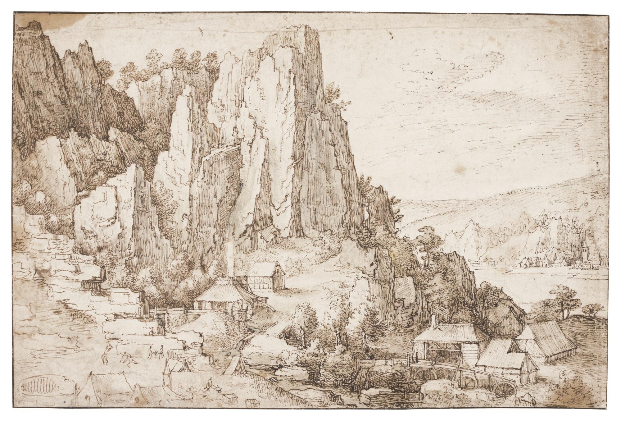 Joos De Momper The Younger - Recto: A Rocky Landscape With Mine-Workings; Verso: A Mountain Landscape