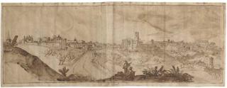 Joos de Momper - An extensive view of Perugia, a draughtsman in the foreground