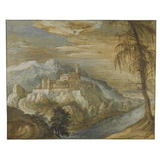 Joos de Momper - Mountainous River Landscape With A Fortified Town