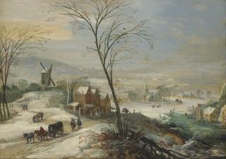 Joos De Momper - Paysage d\'hiver avec un moulin à vent