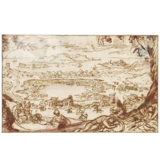 Joos De Momper - View Of Lake Averno, With Figures Resting In The Foreground, And The Castle Of Baia And Gulf Of Pozzuoli In The Distance