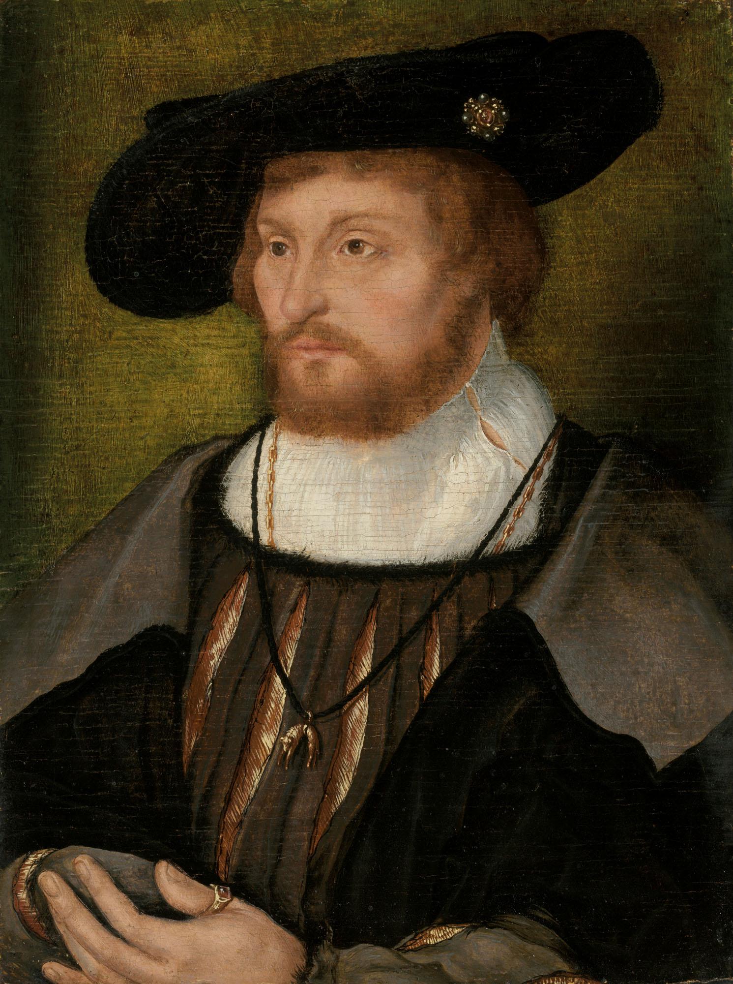 Joos Van Cleve - Portrait of King Christian II of Denmark (1481-1559), small half-length, in a slashed doublet, wearing the Order of the Golden Fleece