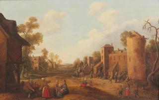Joost Cornelisz. Drochsloot - Weite Dorflandschaft mit reicher Figurenstaffage