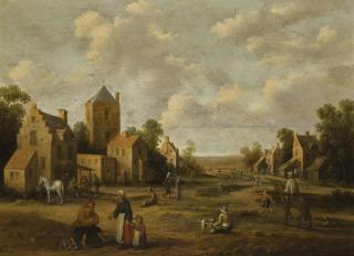 Joost Cornelisz. Droochsloot - A Village Landscape With Figures And Horsemen Conversing