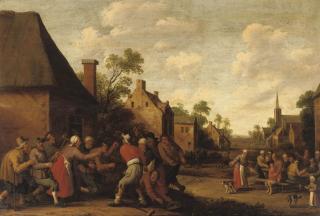 Joost Cornelisz. Droochsloot - A village scene with a brawl in front of an inn
