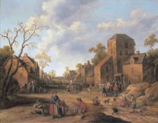 Joost Cornelisz. Droochsloot - A Village Scene With Figures And Beggars