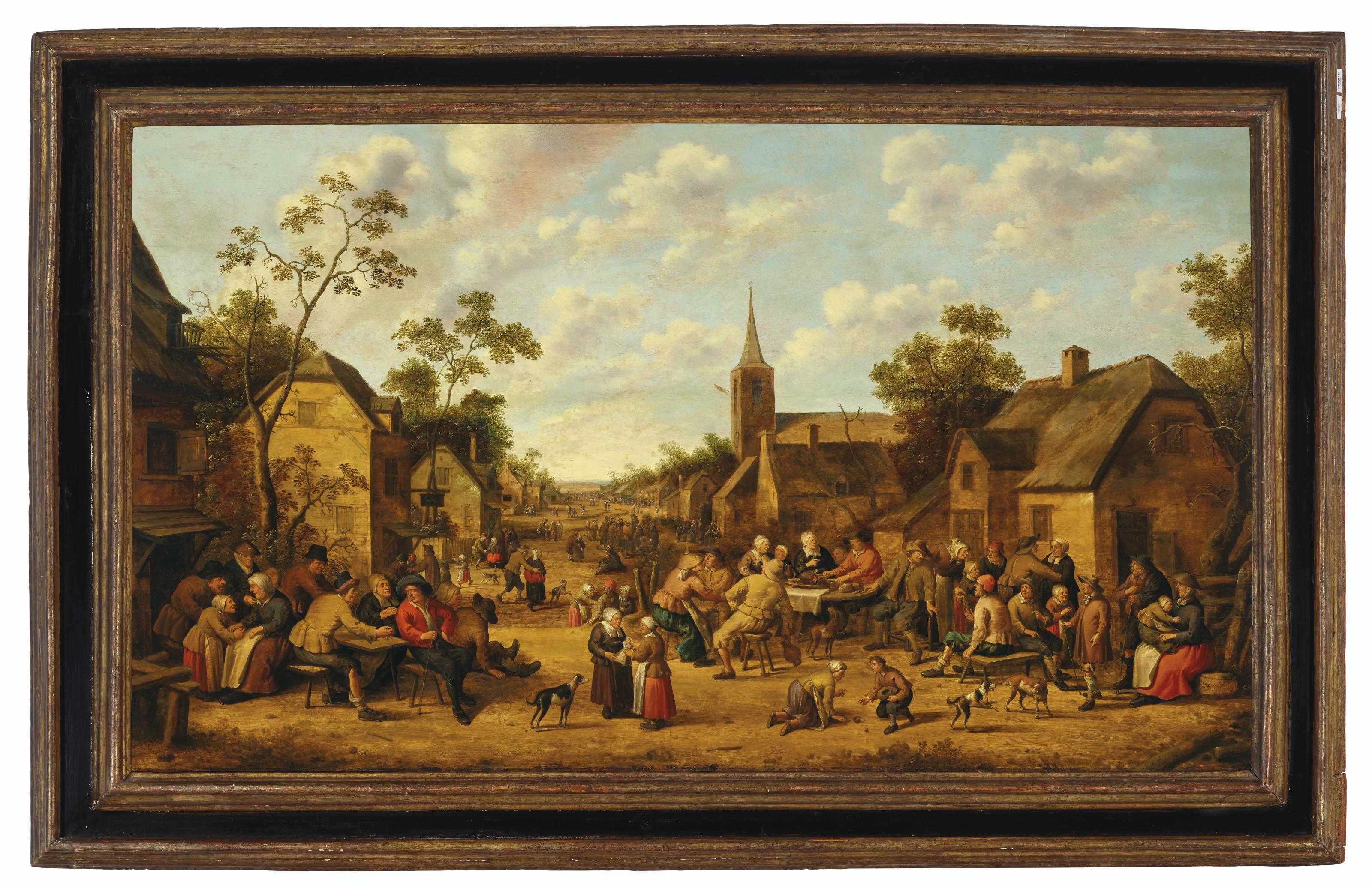 Joost Cornelisz. Droochsloot - A Village Scene With Peasants Feasting And Conversing