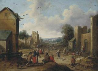 Joost Cornelisz. Droochsloot - A Village Street With Peasants