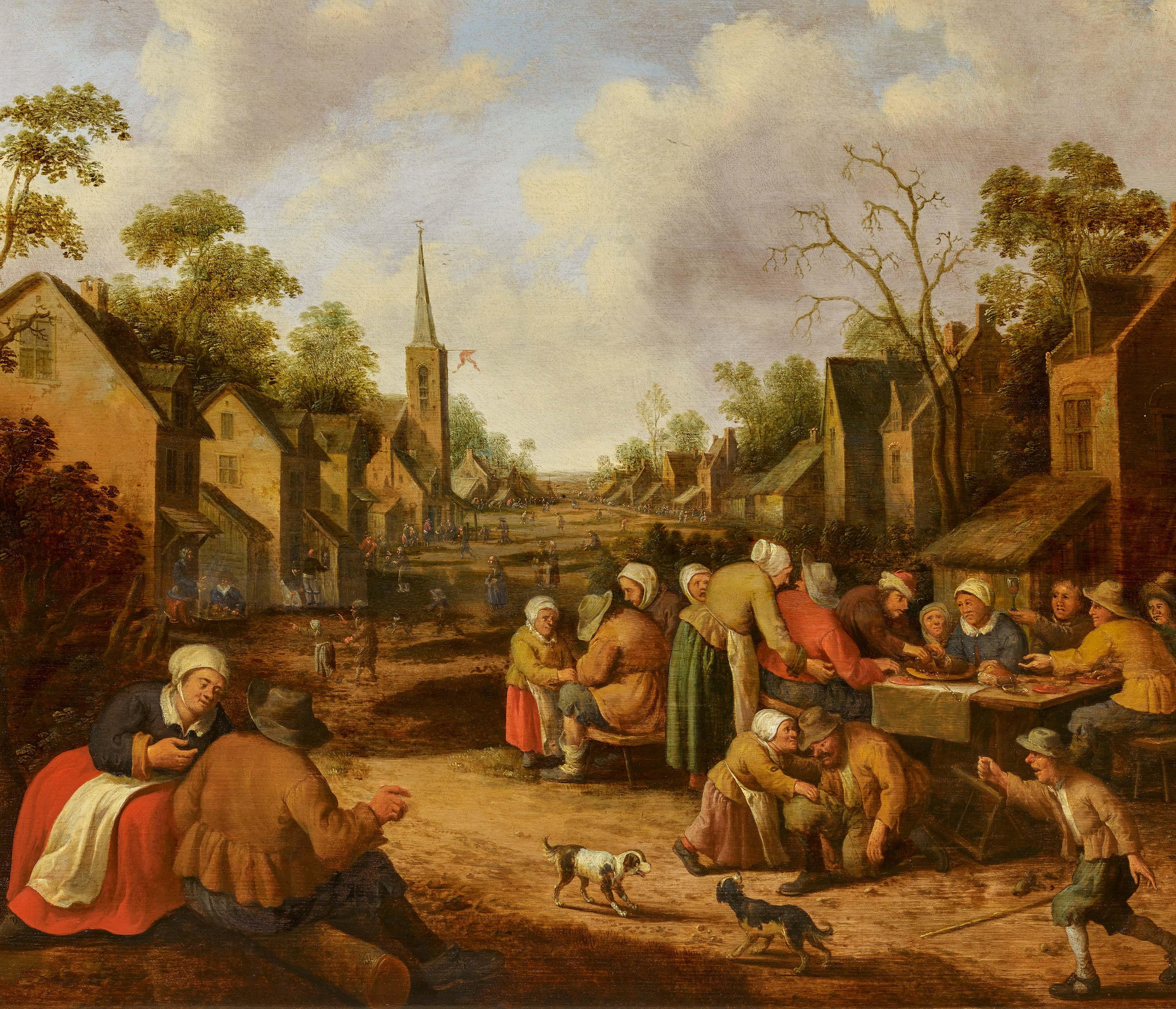 Joost Cornelisz Droochsloot - Ansicht einer belebten Dorfstraße.