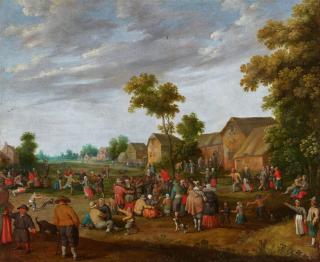 Joost Cornelisz. Droochsloot - Dorflandschaft mit feierndem Landvolk
