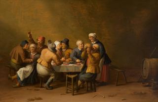 Joost Cornelisz. Droochsloot - Interior with merry peasants around a table