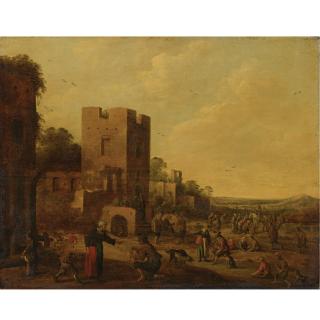 Joost Cornelisz. Droochsloot - Landscape With Peasants Gathered Before Ruins