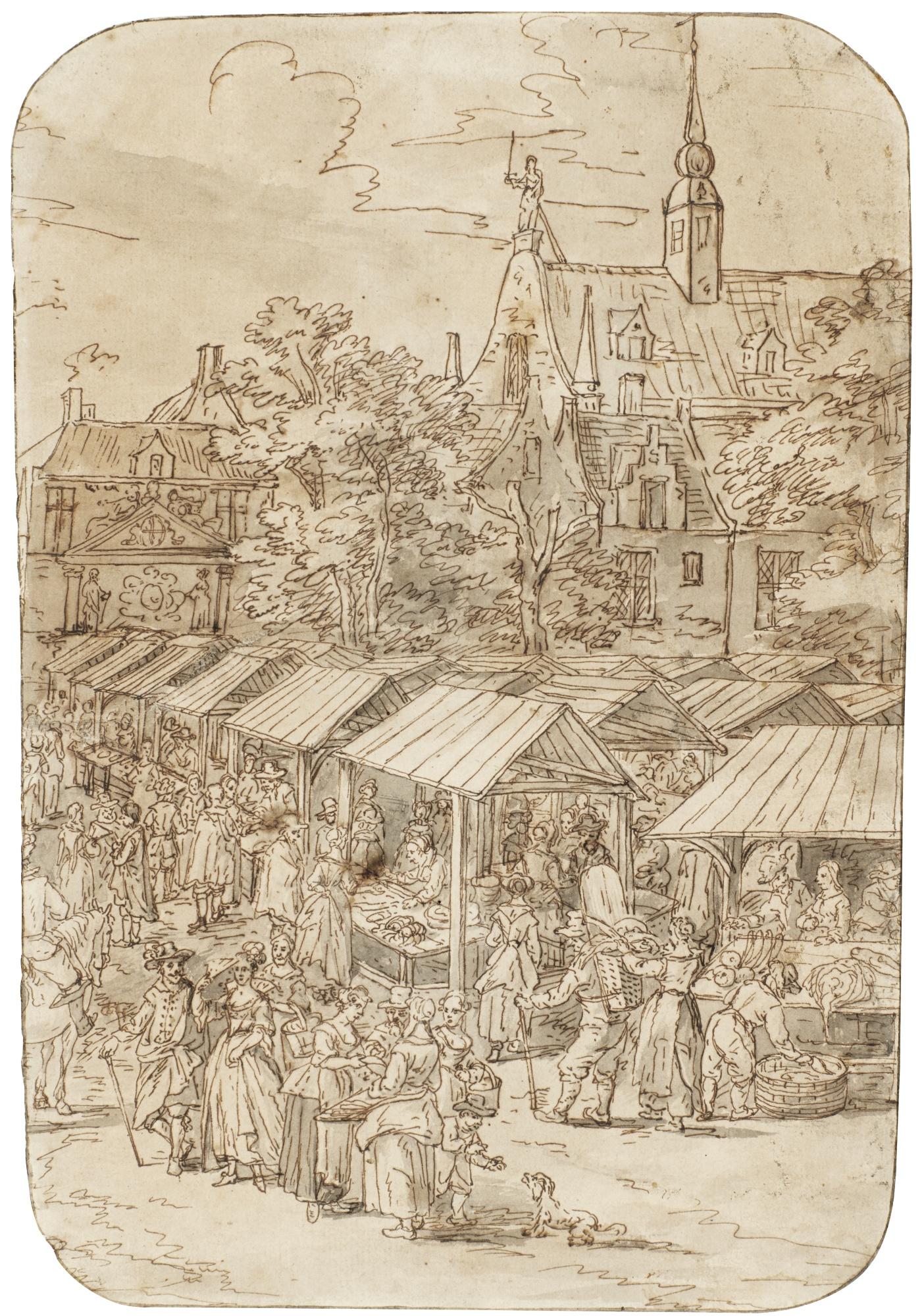 Joost Cornelisz. Droochsloot - Recto: Market Scene In A Town Square Verso: Landscape With A Chapel