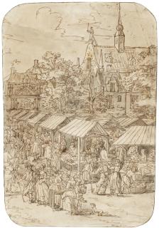Joost Cornelisz. Droochsloot - Recto: Market Scene In A Town Square Verso: Landscape With A Chapel
