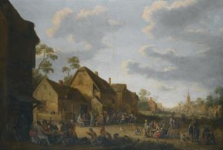 Joost Cornelisz. Droochsloot - Village Street With Peasants Carousing Outside An Inn