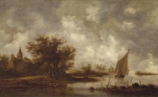 Joost De Volder - A River Landscape With Figures Near The Shore Of A Lake, A Church Beyond