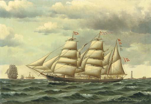 Jorgan Dahl - The Danish barque Maria Aistrup of Frederikshavn under reduced sail off a Danish coast