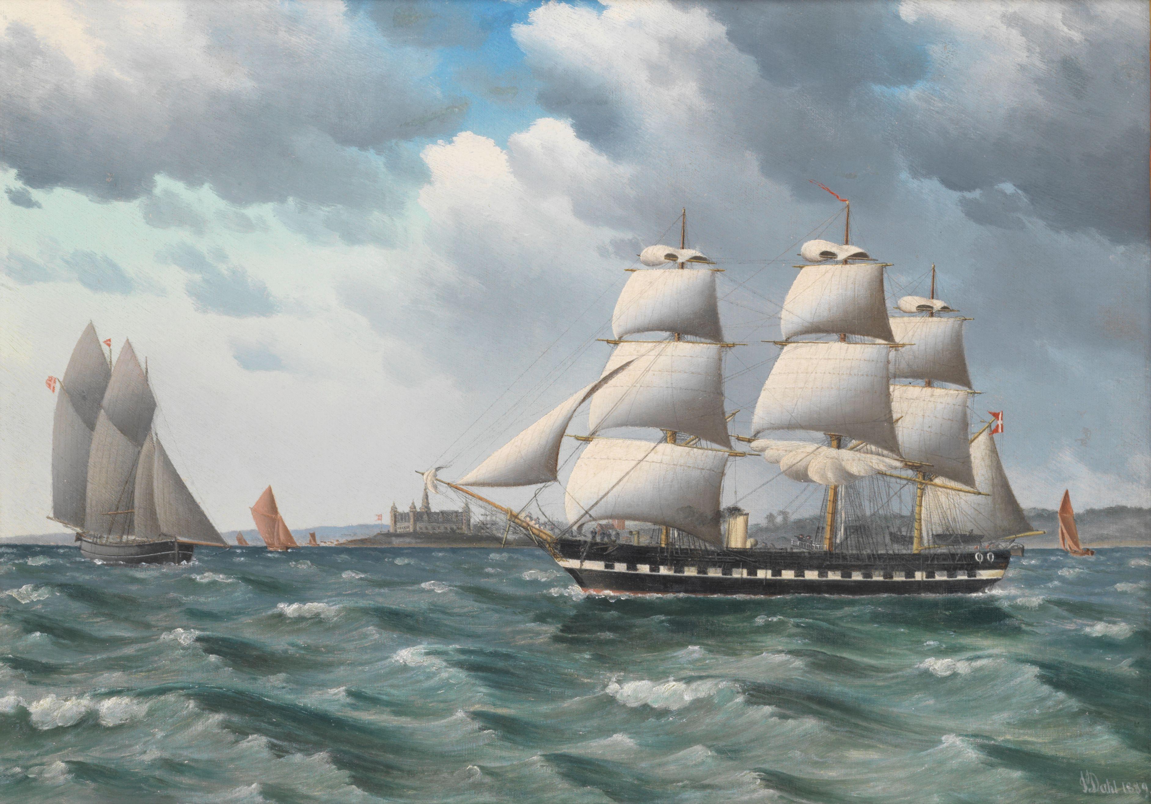 Jorgen Dahl - A Danish steam frigate outside Kronborg castle