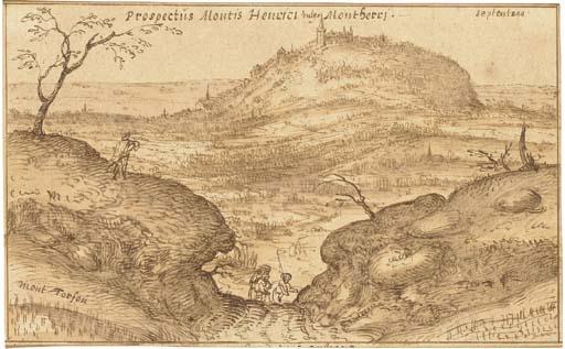 Joris Hoefnagel - View of Mont Henri, With An Artist Sketching To The Left