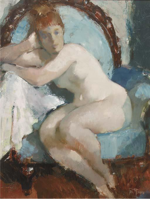 Jos Rovers - Nude in a blue chair