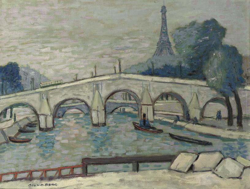 Jos van den Berg - A view of the Seine, the Eiffel tower in the distance, Paris