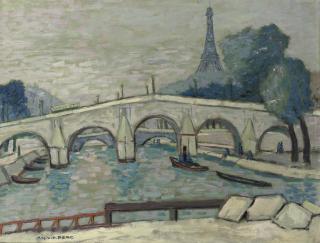 Jos van den Berg - A view of the Seine, the Eiffel tower in the distance, Paris