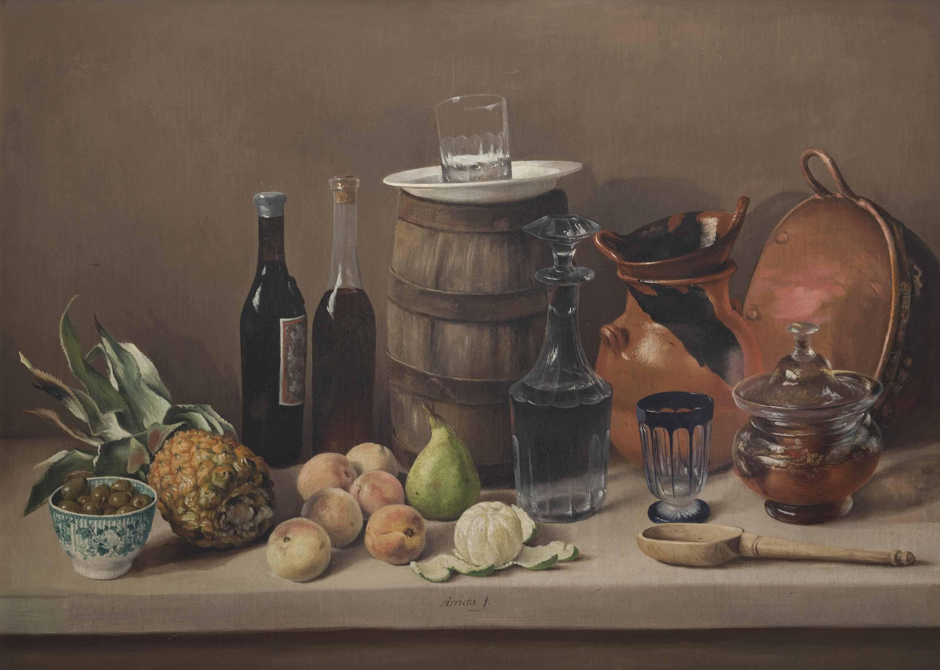 José Agustín Arrieta - Cuadro de comedor con tazón de loza con aceitunas