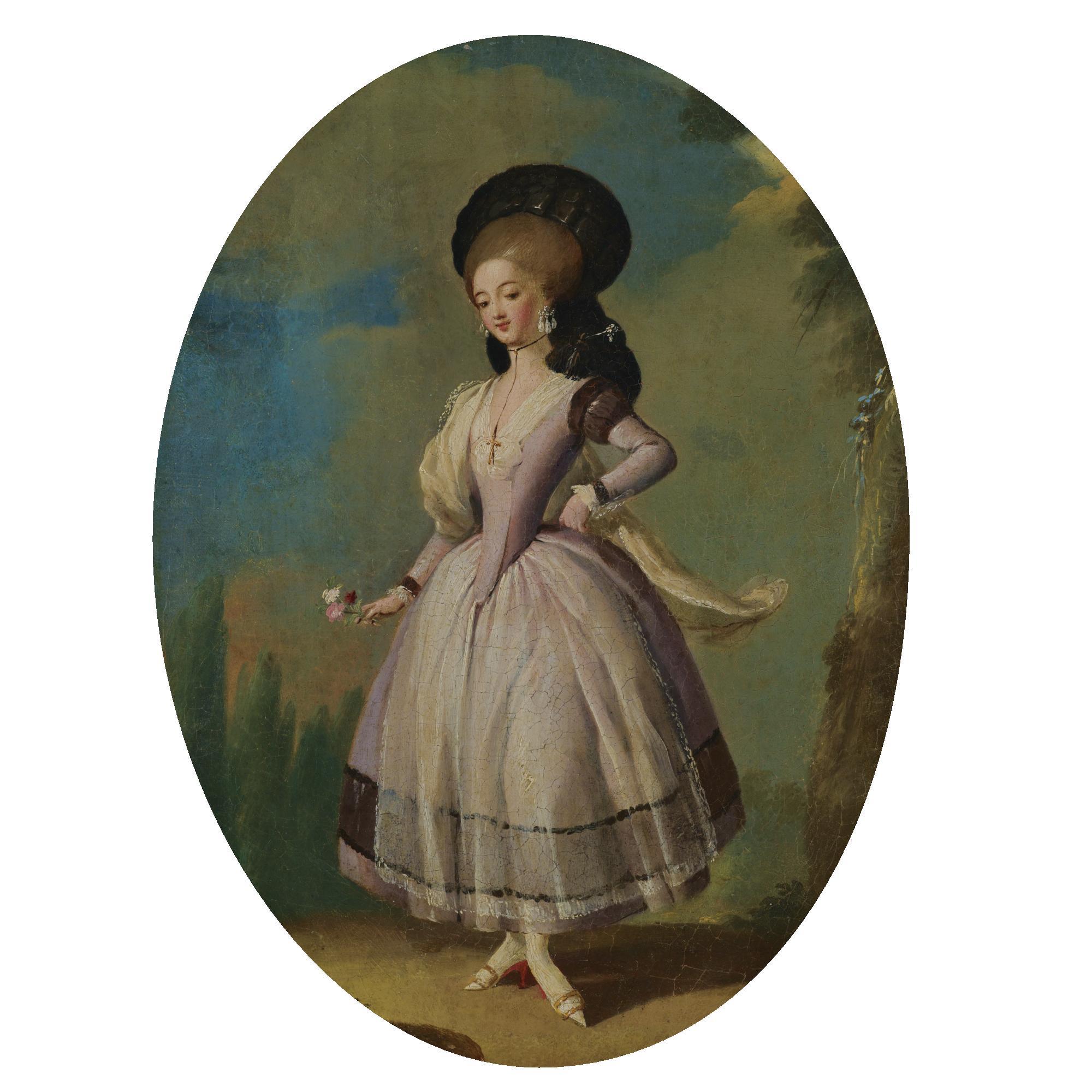 José Camarón y Boronat - An Elegant Female Dancer, Wearing A Yellow Dress And A Blue Veil, A Servant Girl Looking On; An Elegant Female Dancer, Wearing A Pink Dress And Holding A Bunch Of Flowers