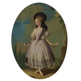 José Camarón y Boronat - An Elegant Female Dancer, Wearing A Yellow Dress And A Blue Veil, A Servant Girl Looking On; An Elegant Female Dancer, Wearing A Pink Dress And Holding A Bunch Of Flowers