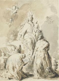 José Camarón Y Boronat - The Madonna and Child in glory surrounded by saints and putti