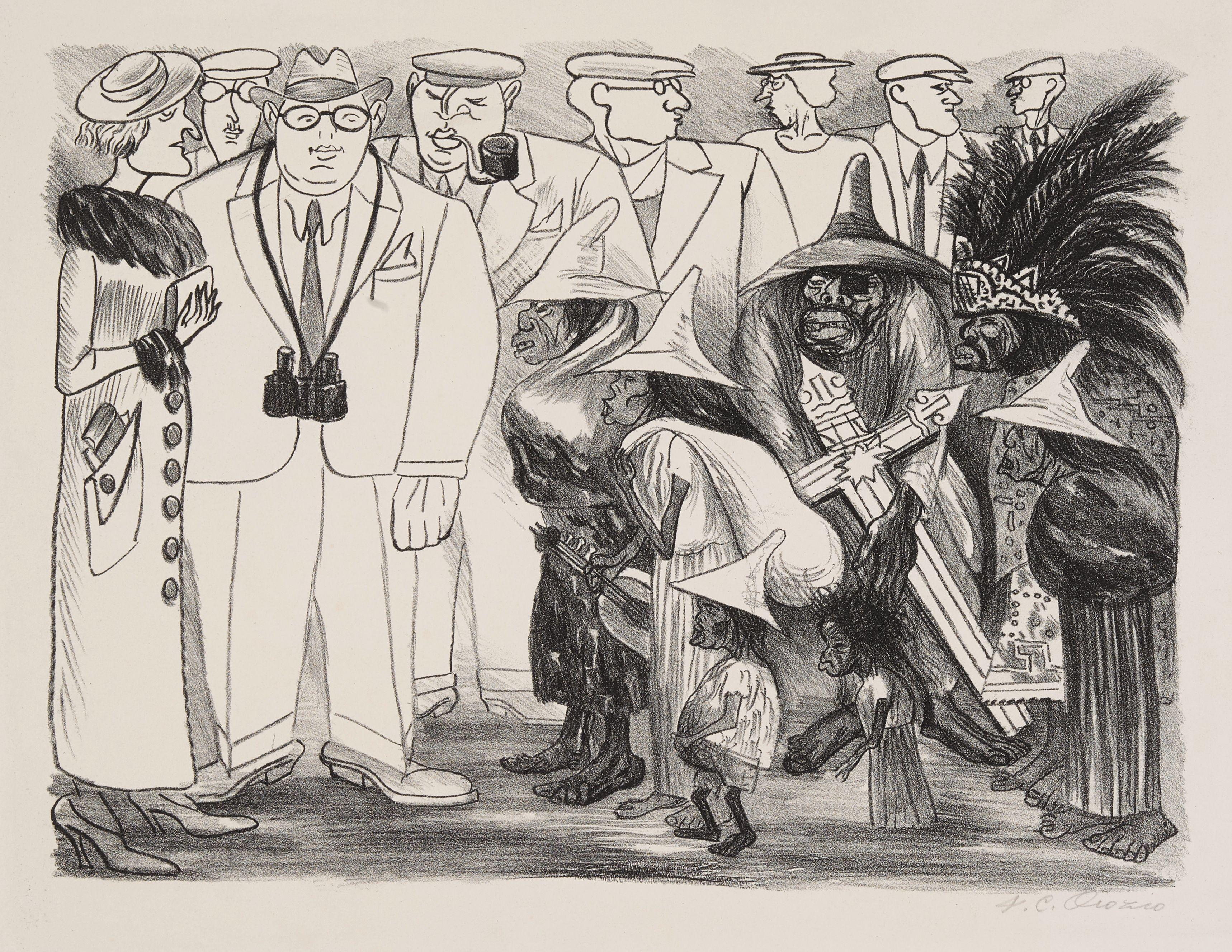 José Clemente Orozco - Aztecas (Tourists); Échate la Otra (Masked Dancers) 2