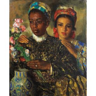 Jose Cruz-Herrera - Femmes Arrangeant Un Bouquet De Fleursjose Cruz-Herrera ; Women Arranging Flowers ; Signed Lower Left ; Oil On Canvas  