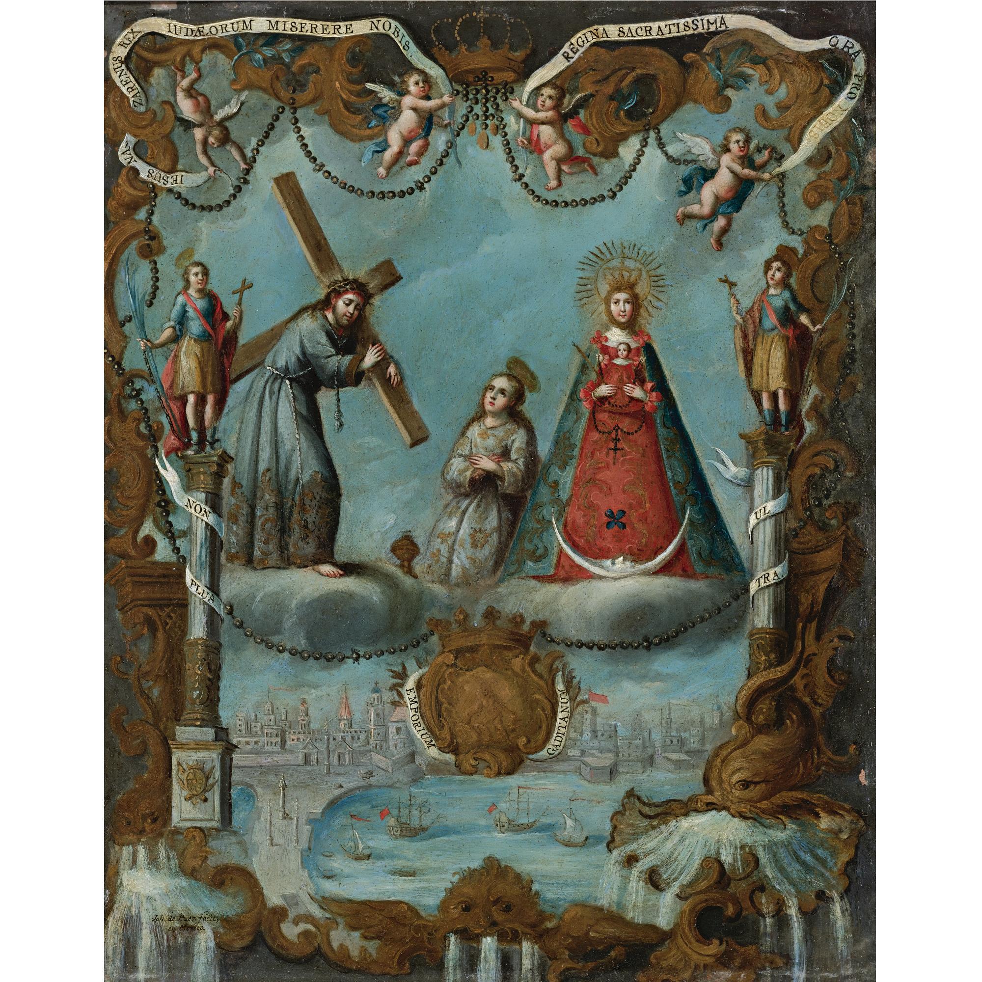 José de Paez - Alegoría De La Ciudad De Cádiz Con Jesús Nazareno Y Virgen Del Rosario