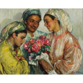 José Herrerilla Cruz Herrera - Jeunes Femmes Au Bouquet