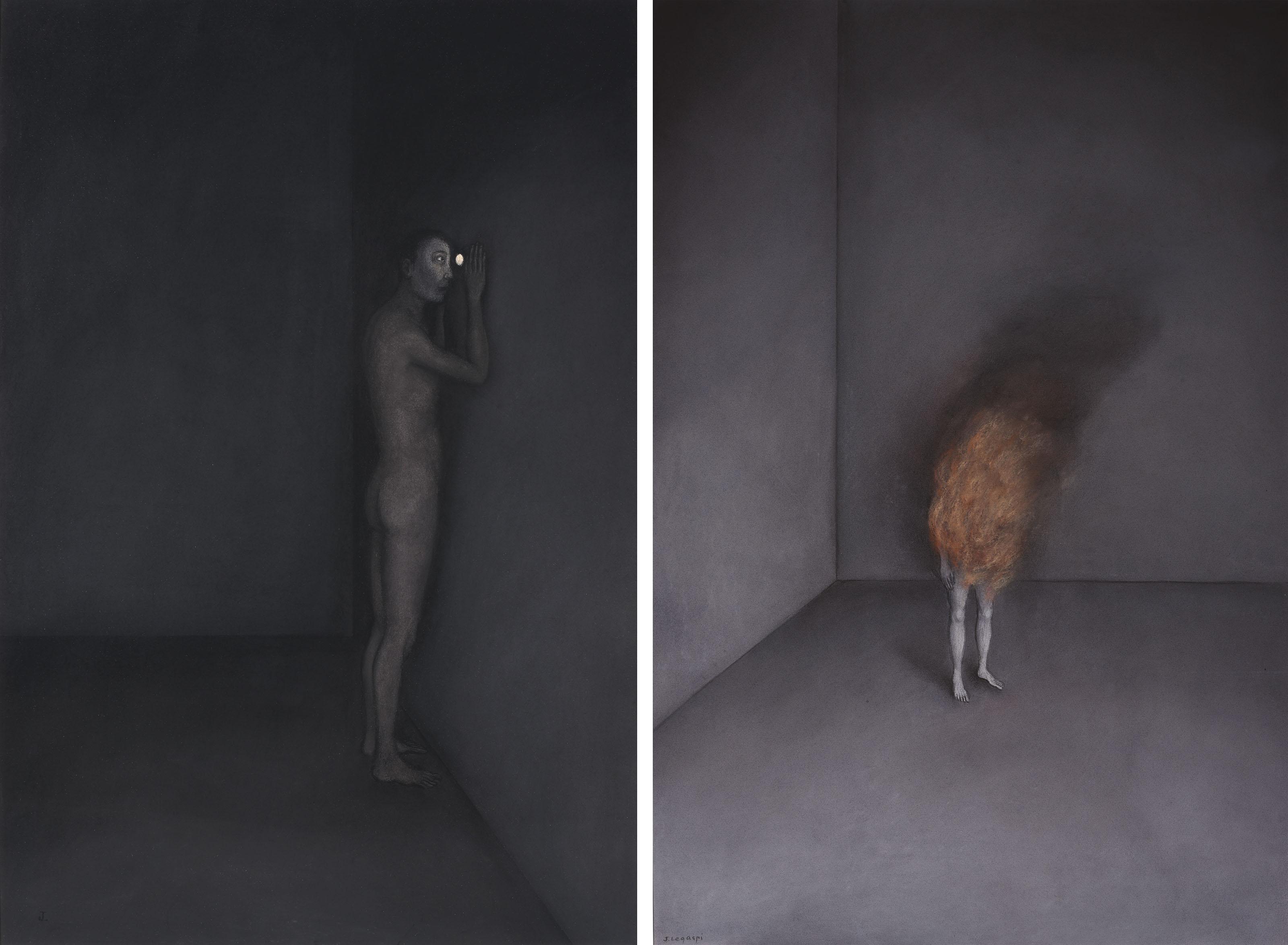 Jose Legaspi - Man Peeking at a Hole; & Person on Fire