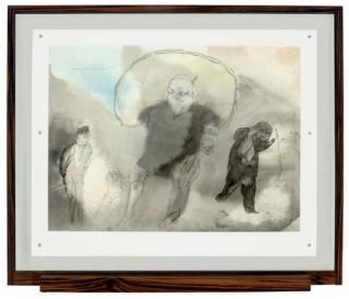 José Luis Cuevas - Portrait of the painter Pedro Atanasio (recto); and a companion work (verso)