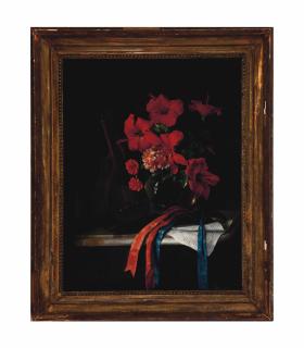 José María Bracho Murillo - Still life with mandolin, castagnets and vase of Hibiscus flowers