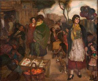 Jose Maria Lopez Mezquita - Market Day framed 116.3 x 136.0 x 5.0 cm (45 3/4 x 53 1/2 x 2 in).
