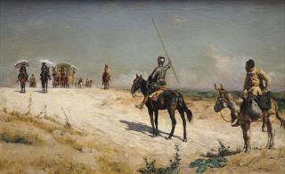 José Moreno Y Carbonero - Don Quijote Y Sancho Panza Deteniendo La Caravana