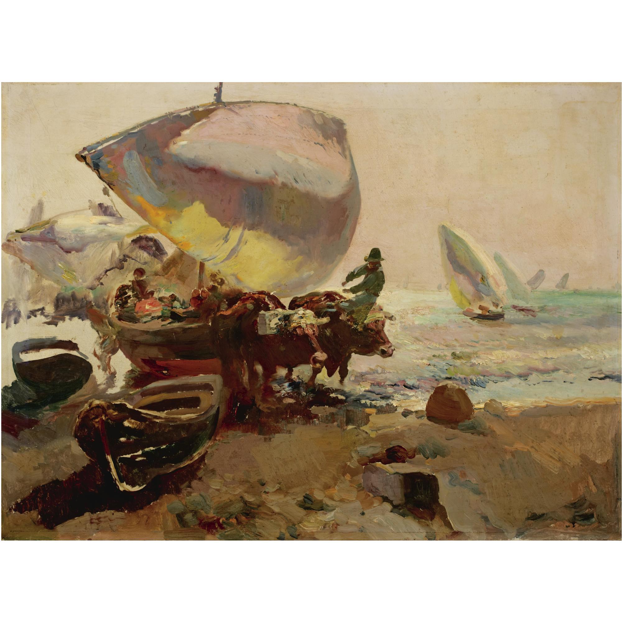 José Navarro Llorens - Bueyes Y Barcas En La Playa (Oxen And Boats On A Beach)