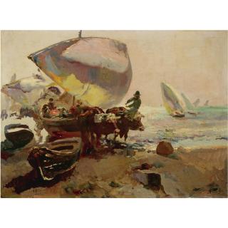 José Navarro Llorens - Bueyes Y Barcas En La Playa (Oxen And Boats On A Beach)