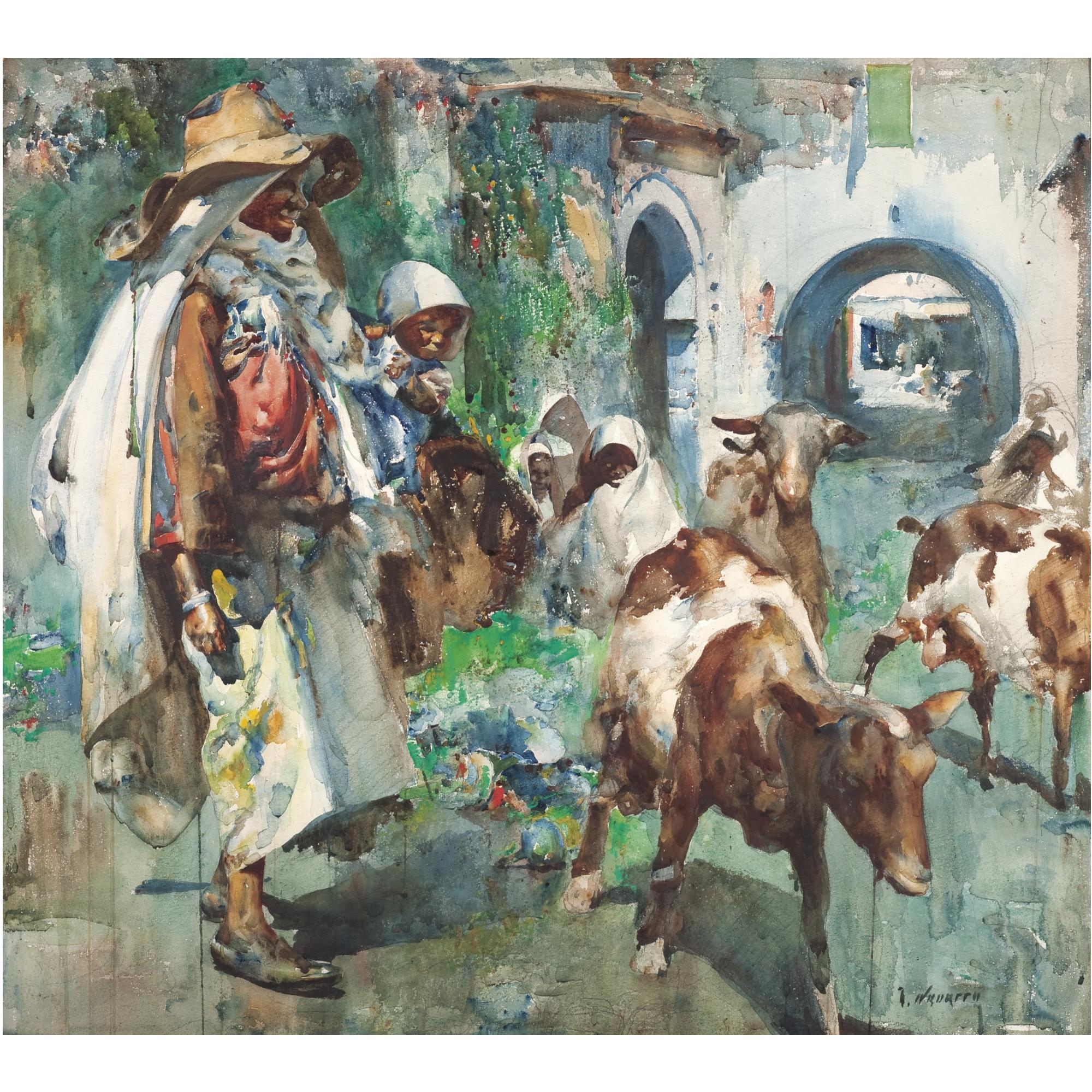 José Navarro Lloréns - Spanish pastor Con Su Rebaño (Shepherd With His Herd)    
