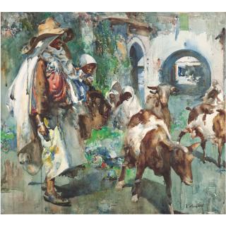 José Navarro Lloréns - Spanish pastor Con Su Rebaño (Shepherd With His Herd)    