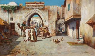 José Navarro Lloréns - Travellers by a market gate, Tangiers